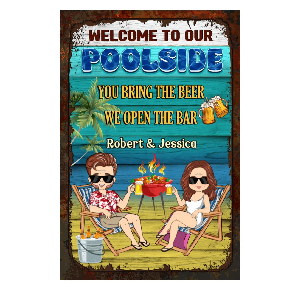 Welcome To Our Poolside - Personalized Custom Metal Sign - Image 5
