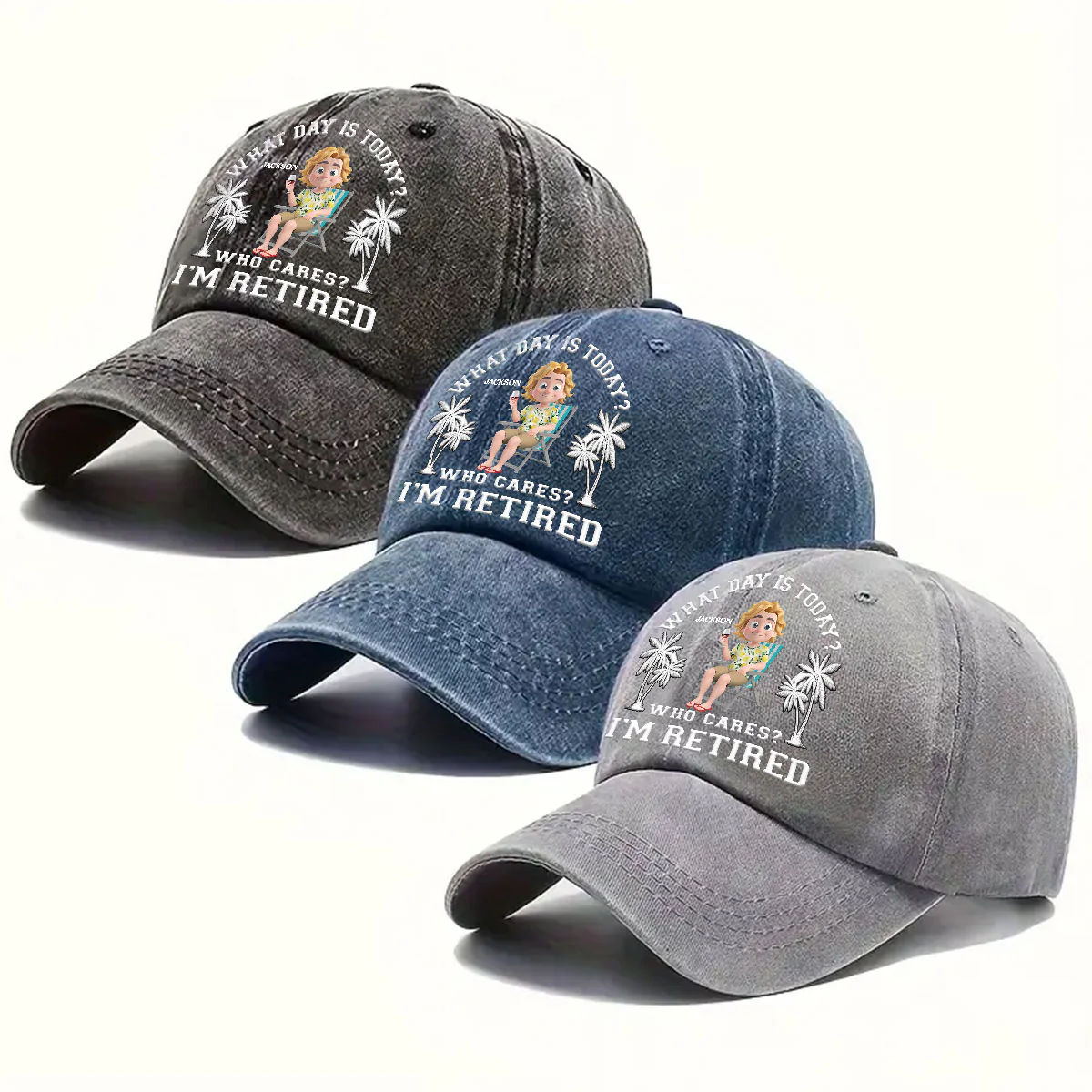 What Day Is Today - Personalized Custom Vintage Washed Denim Cap - Image 4