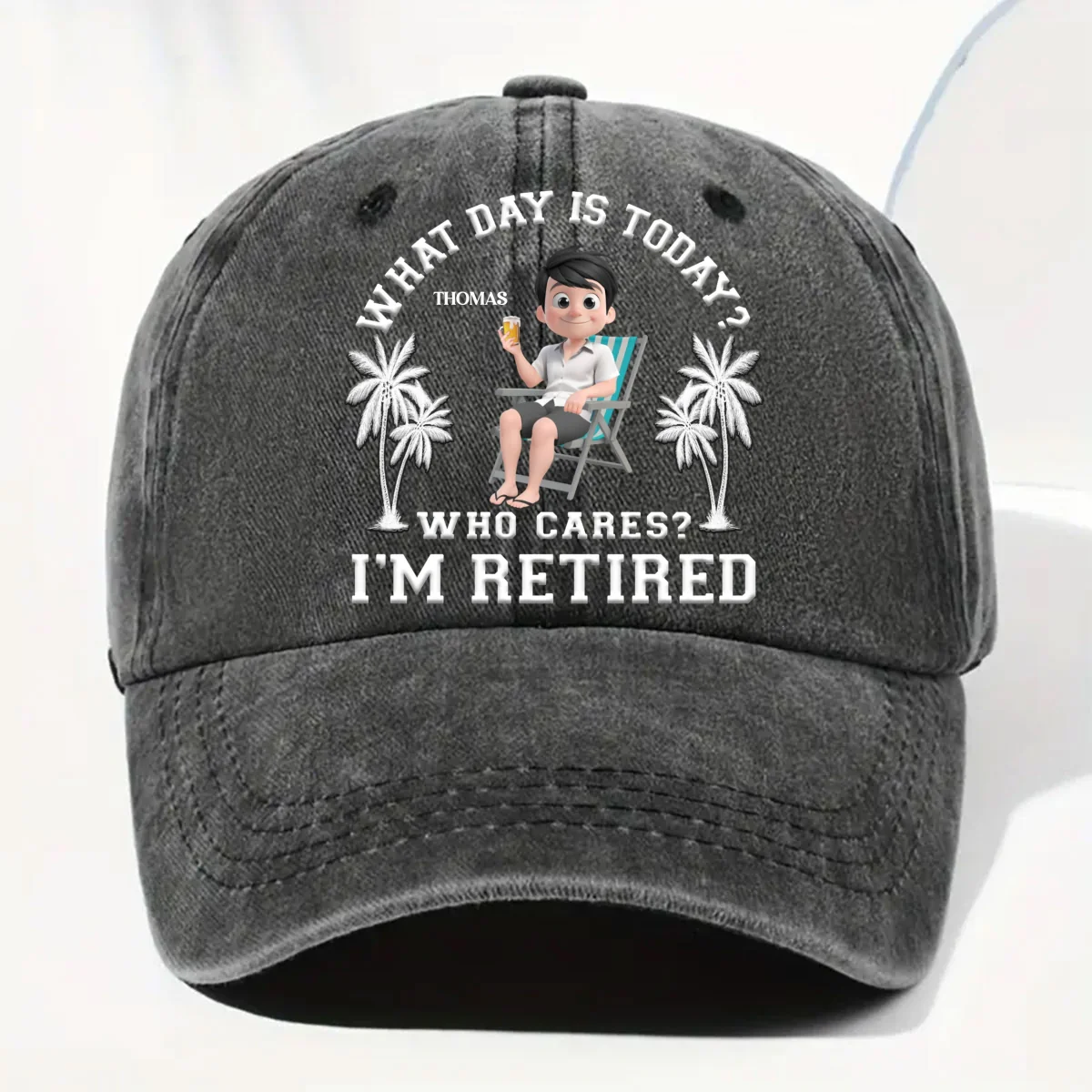 What Day Is Today - Personalized Custom Vintage Washed Denim Cap - Image 6