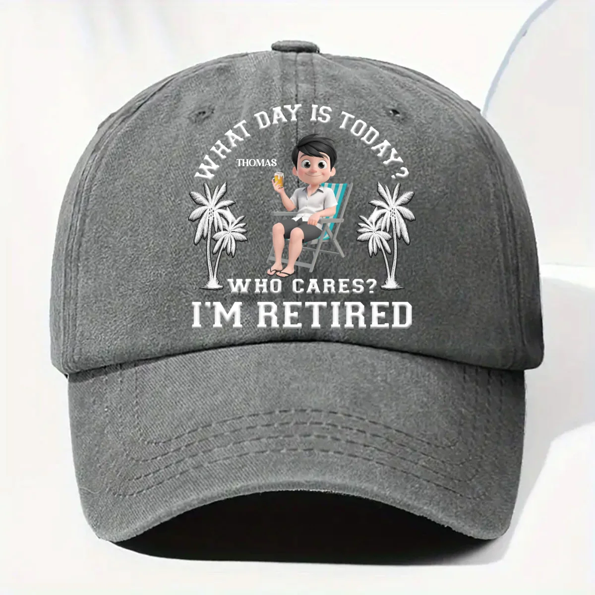 What Day Is Today - Personalized Custom Vintage Washed Denim Cap - Image 7