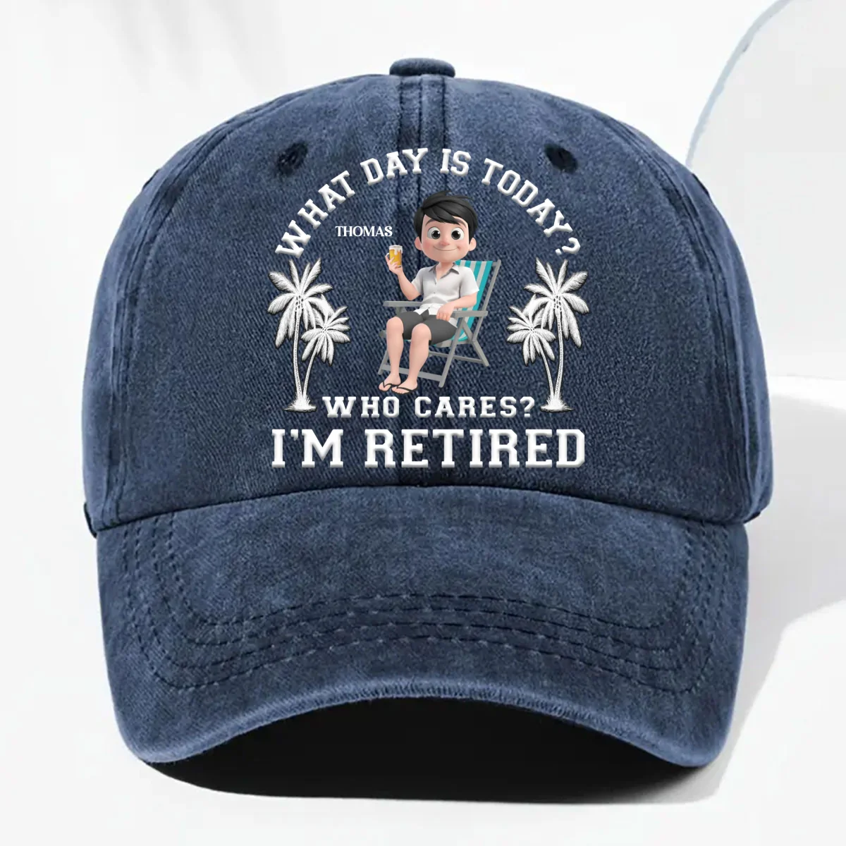 What Day Is Today - Personalized Custom Vintage Washed Denim Cap - Image 8
