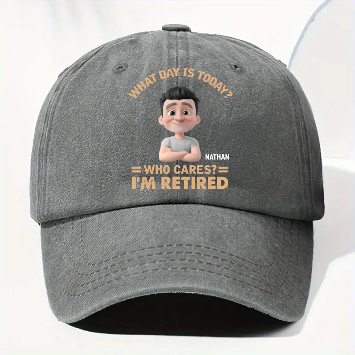 What Day Is Today Who Cares - Personalized Custom Vintage Washed Denim Cap - Image 6