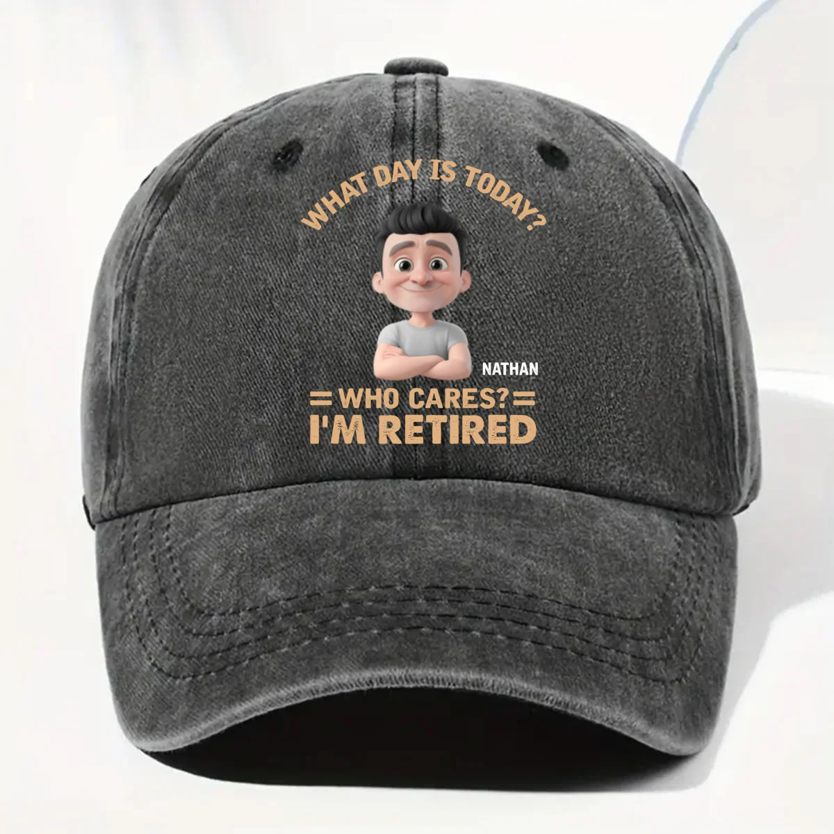 What Day Is Today Who Cares - Personalized Custom Vintage Washed Denim Cap - Image 8