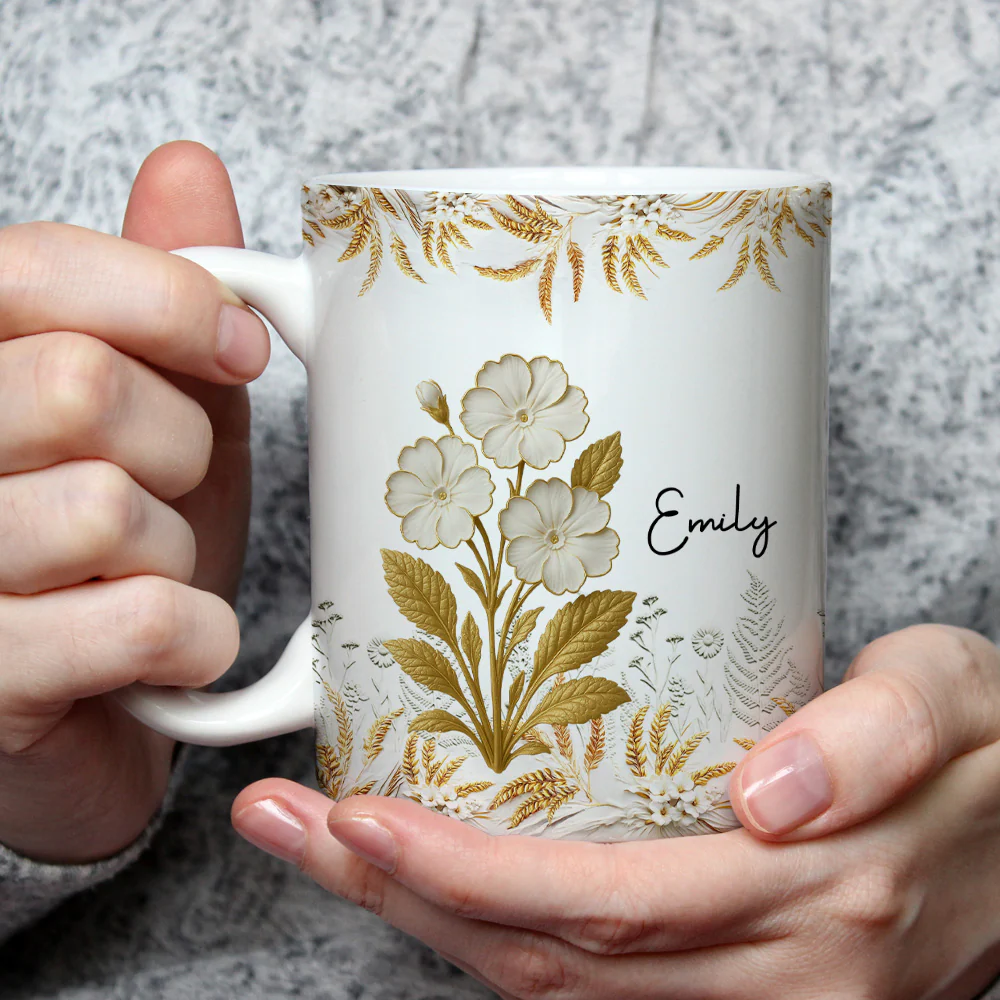 Wheat And White Flowers - Personalized Custom Coffee Mug - Image 2