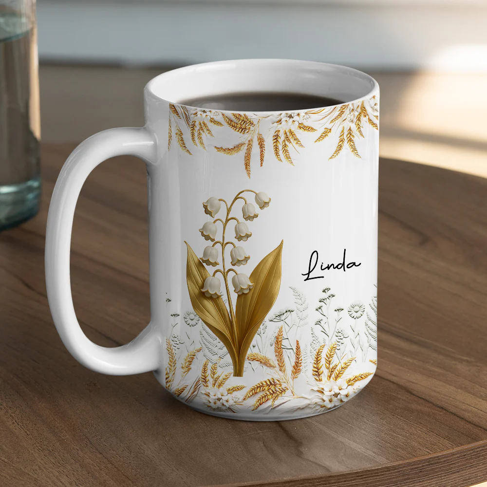 Wheat And White Flowers - Personalized Custom Coffee Mug - Image 5