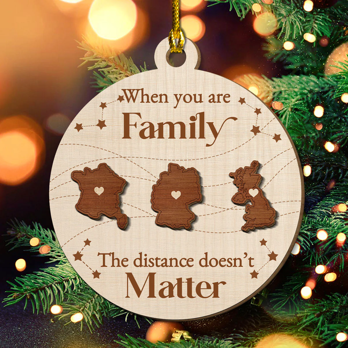 When You Are Family, The Distance Does Not Matter European - Personalized Custom Freeshape 2-Layered Wood Ornament - Image 2