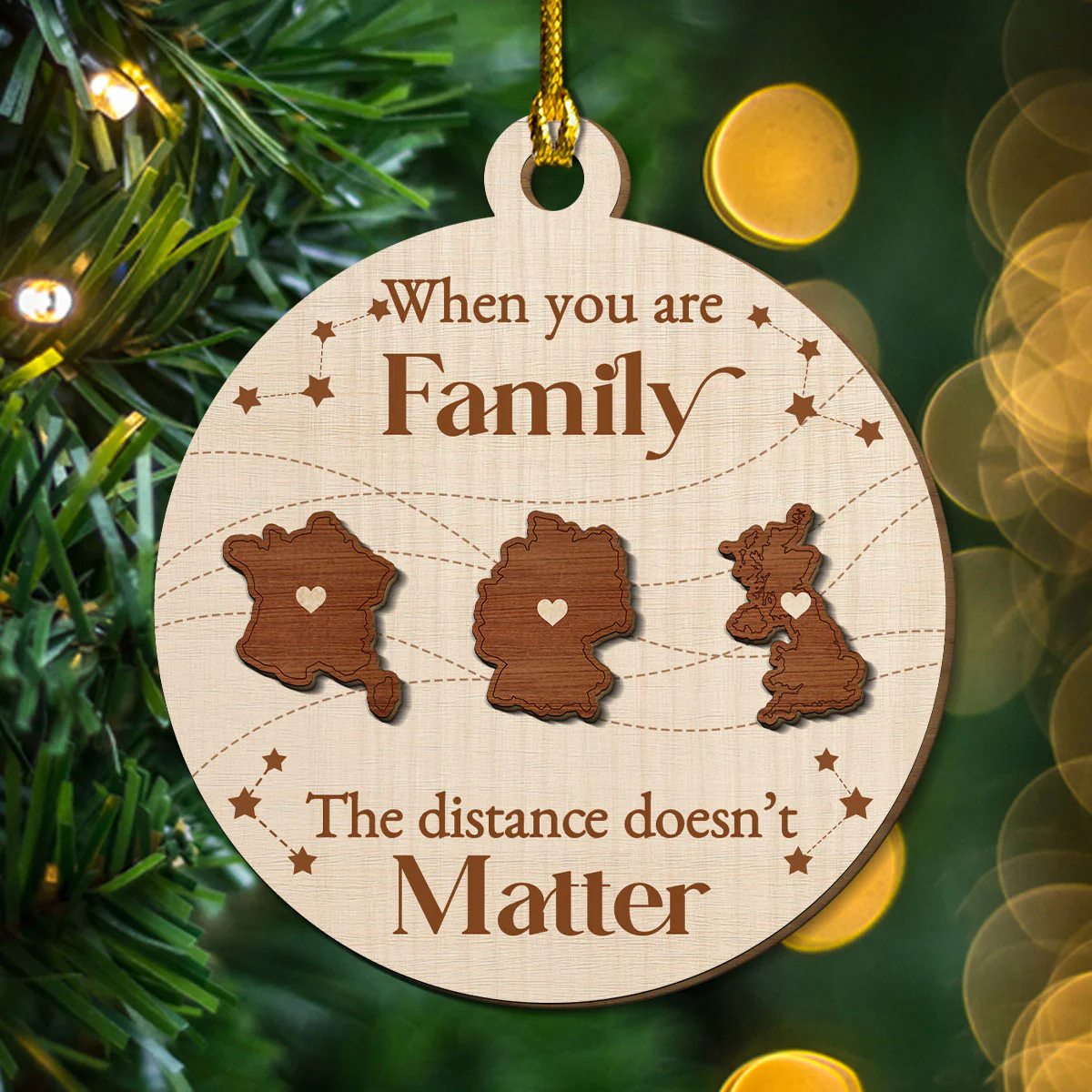 When You Are Family, The Distance Does Not Matter European - Personalized Custom Freeshape 2-Layered Wood Ornament - Image 3