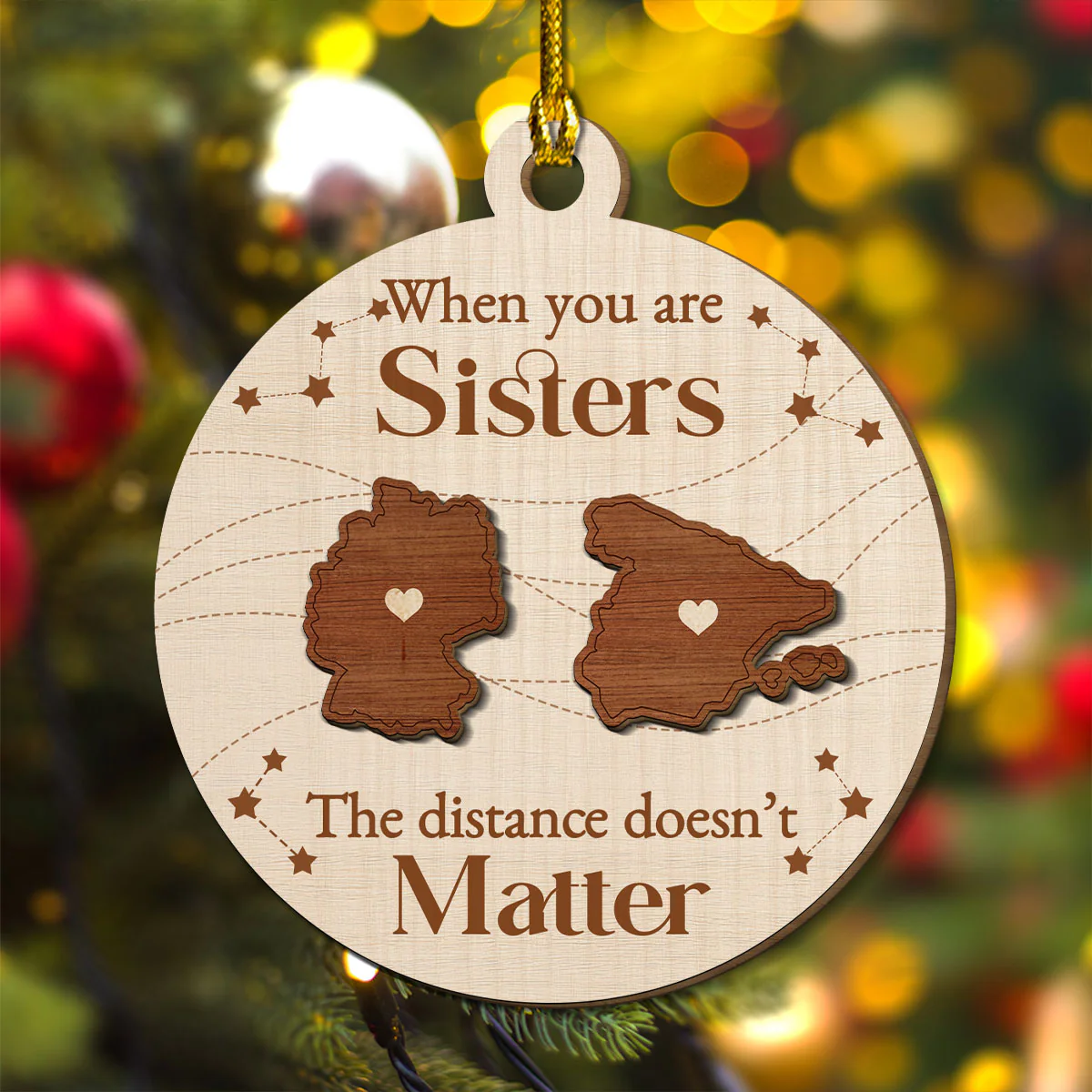 When You Are Family, The Distance Does Not Matter European - Personalized Custom Freeshape 2-Layered Wood Ornament - Image 4