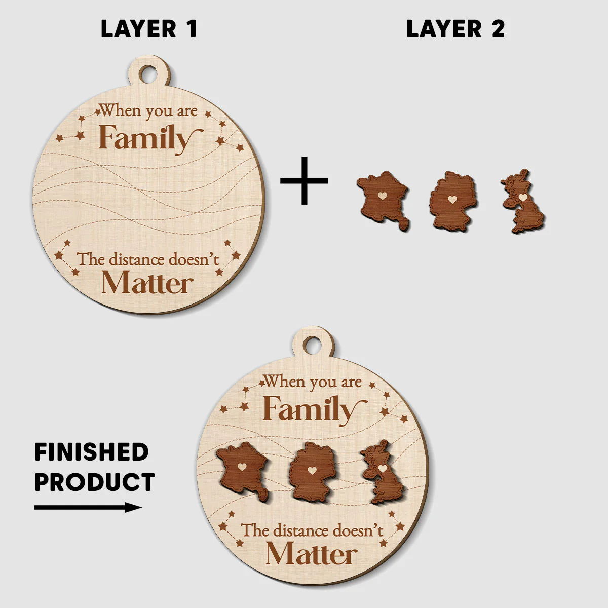 When You Are Family, The Distance Does Not Matter European - Personalized Custom Freeshape 2-Layered Wood Ornament - Image 5