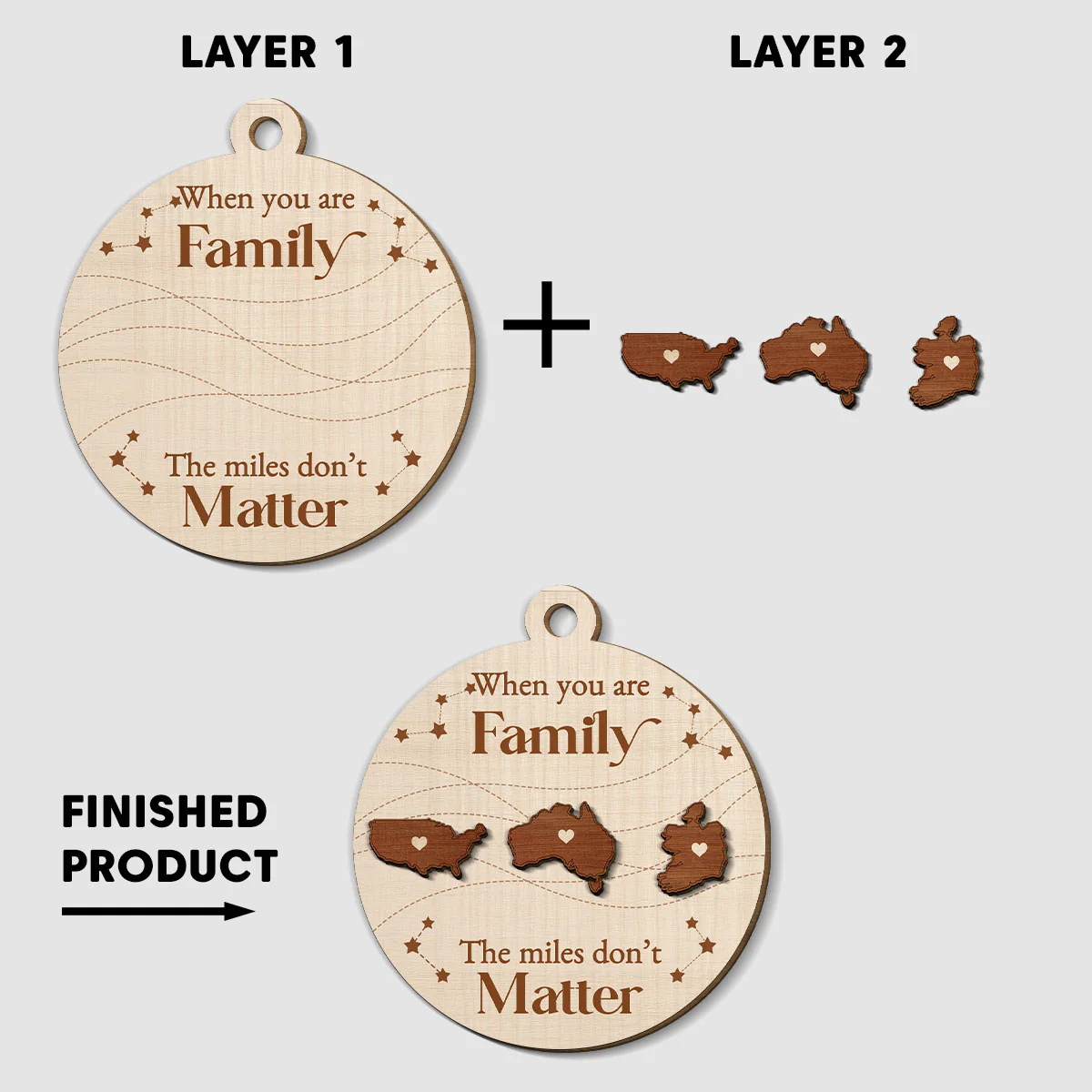 When You Are Family The Miles Do Not Matter International - Personalized Custom Freeshape 2-Layered Wood Ornament - Image 5
