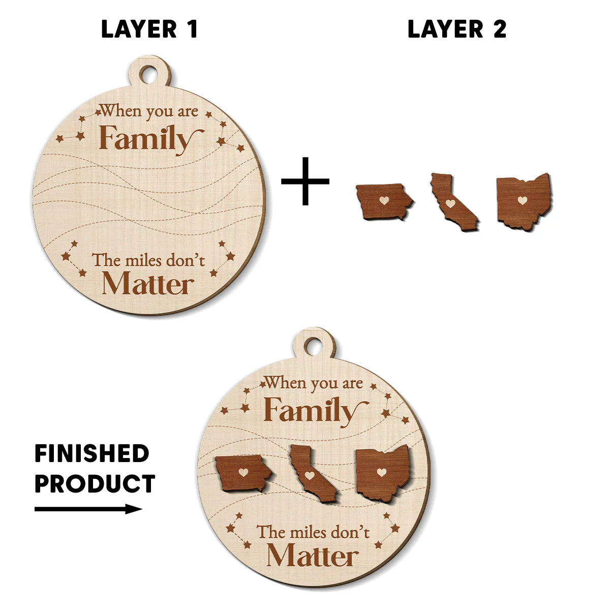 When You Are Family The Miles Do Not Matter - Personalized Custom Freeshape 2-Layered Wood Ornament - Image 5