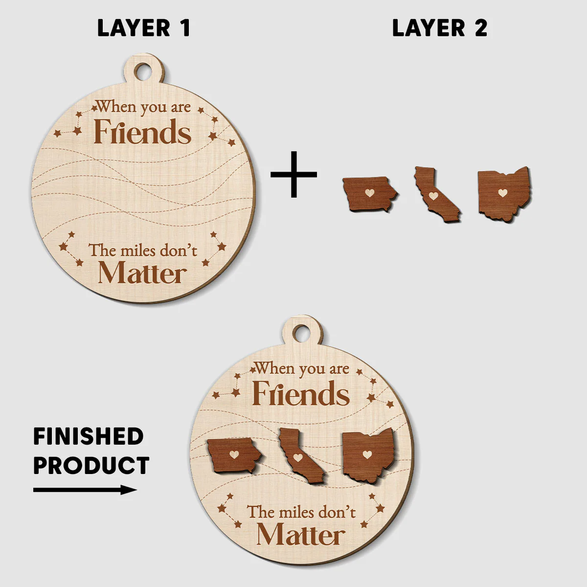 When You Are Friends The Miles Do Not Matter - Personalized Custom Freeshape 2-Layered Wood Ornament - Image 5