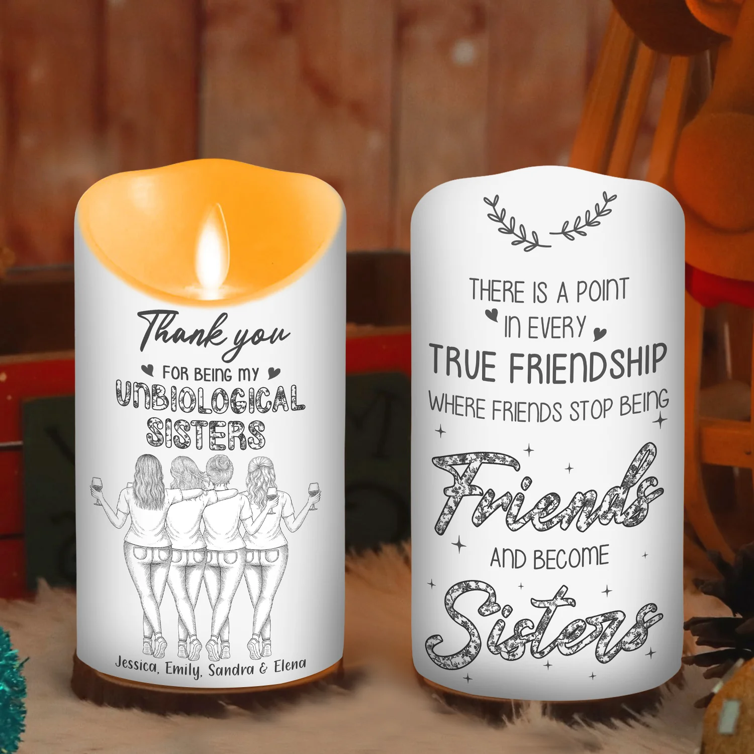 Where Friends Become Sisters Blue Toile - Personalized Custom LED Candle - Image 5