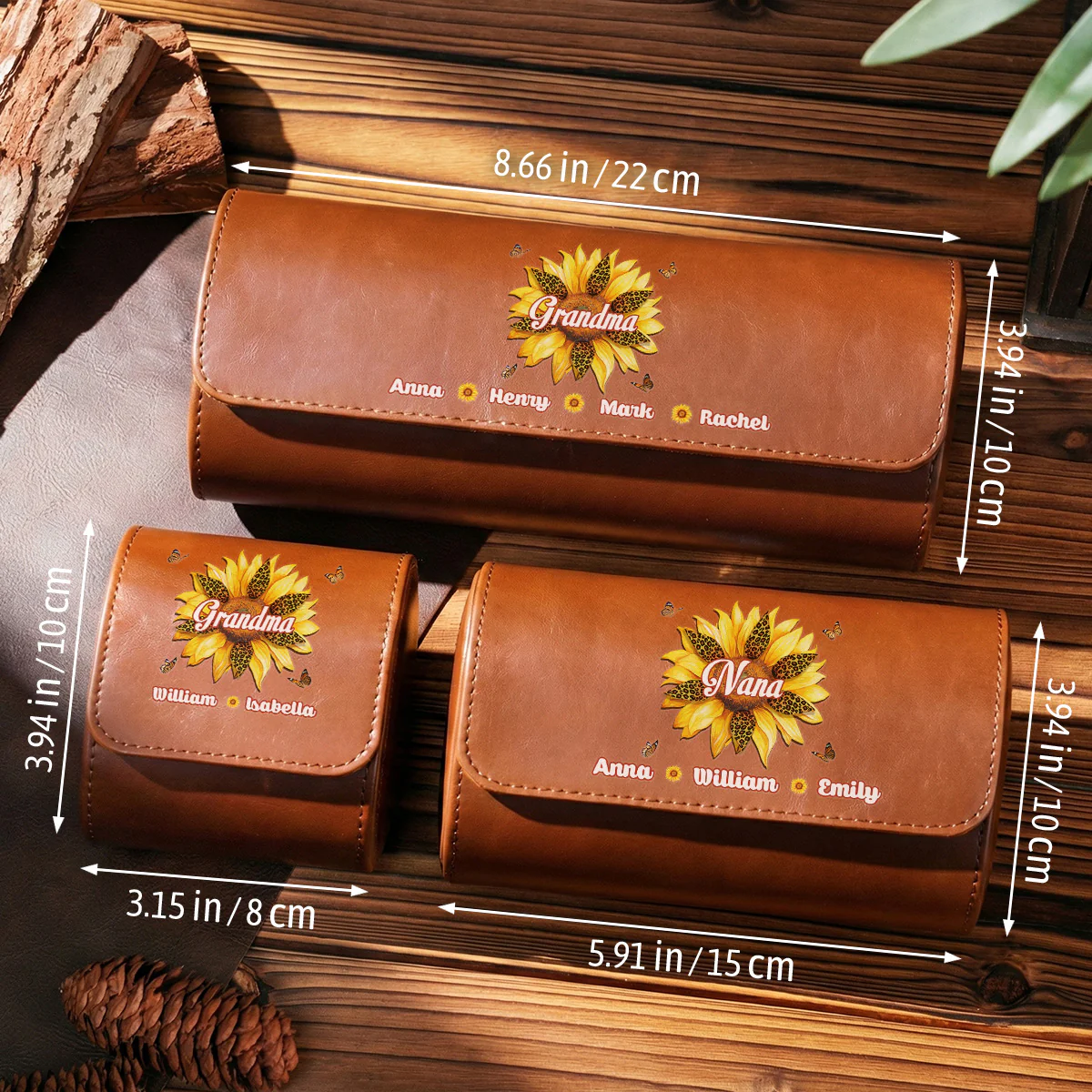 Where Grandma Sunflower Blooms - Personalized Custom Leather Watch Case - Image 6