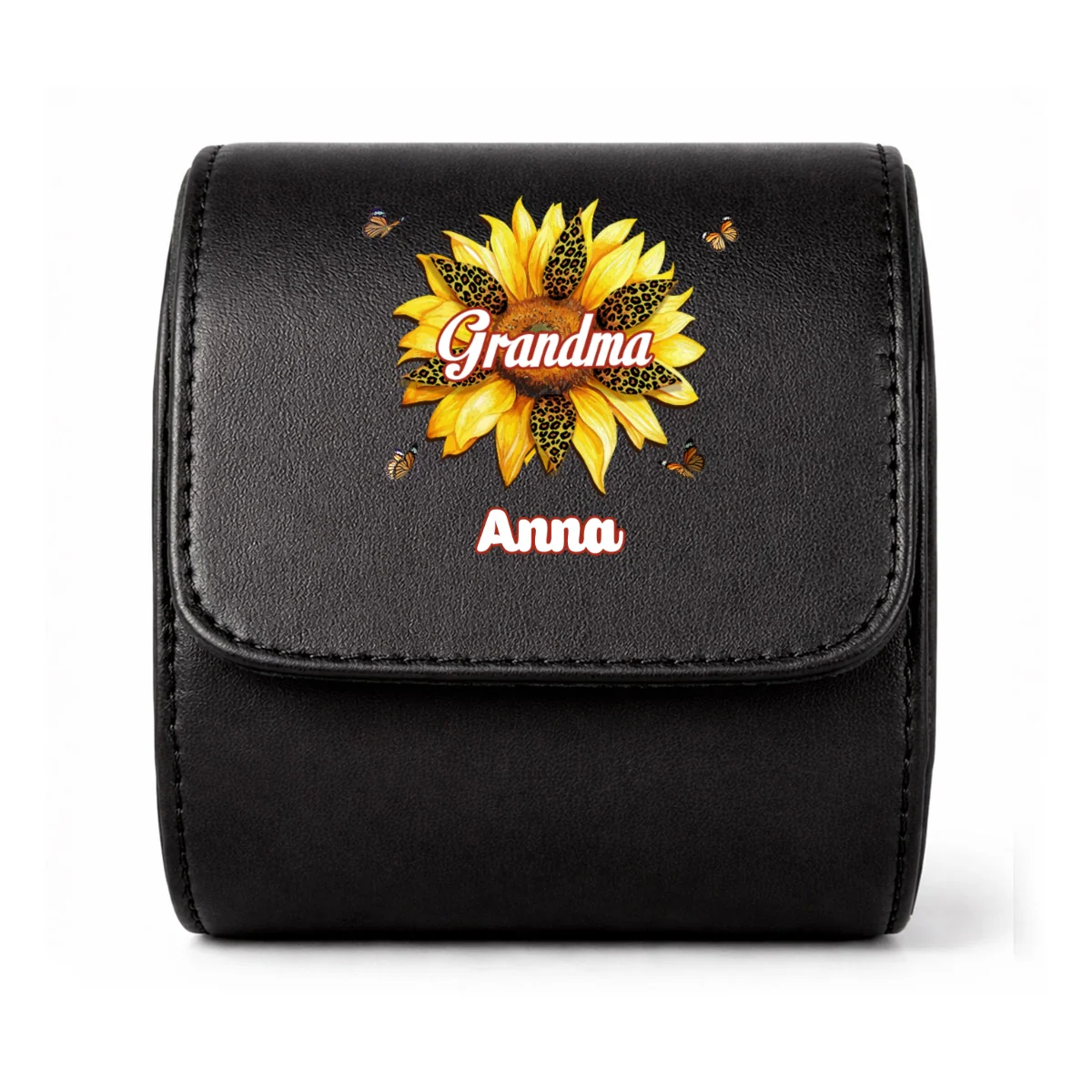 Where Grandma Sunflower Blooms - Personalized Custom Leather Watch Case - Image 8