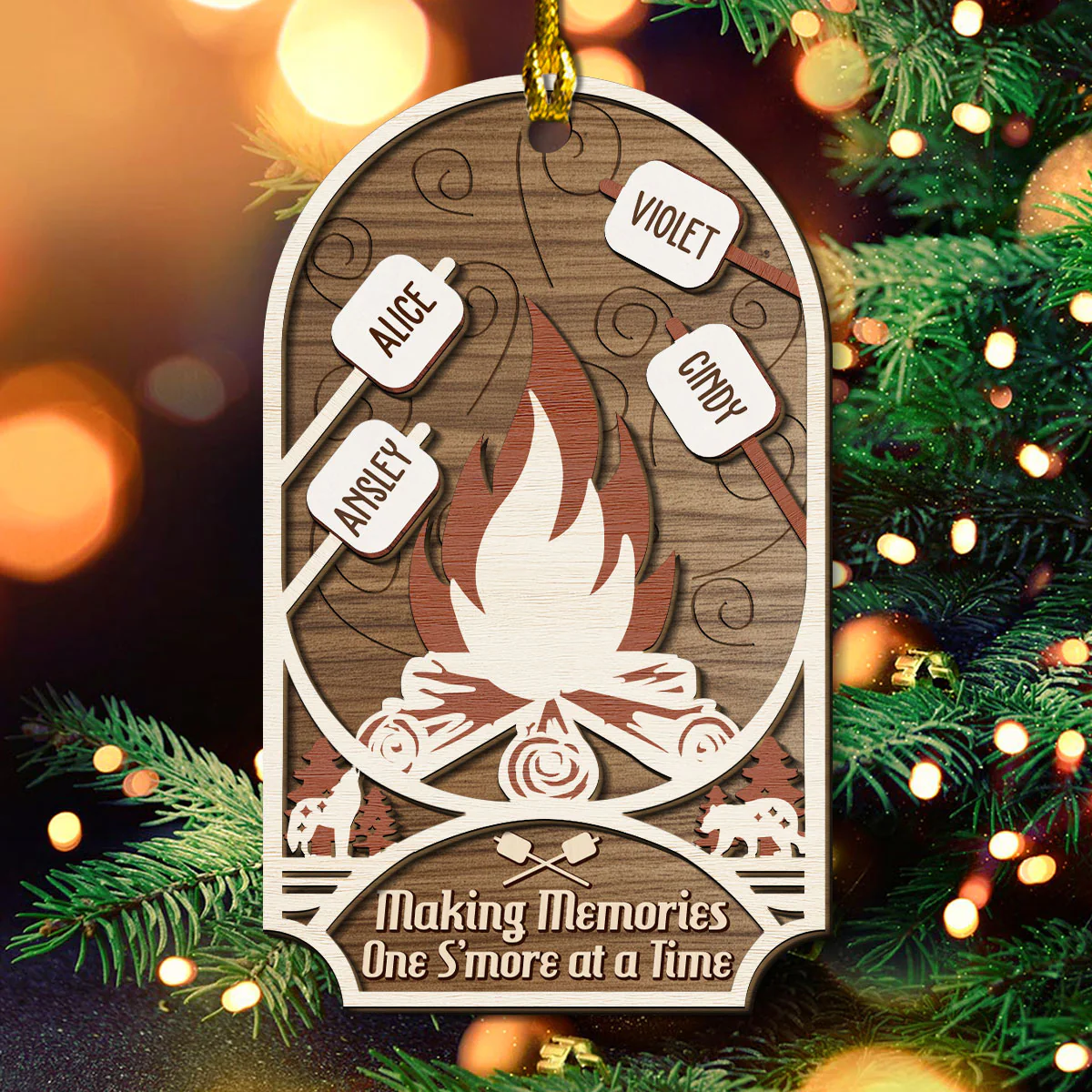 Where Hearts Melt Like Marshmallows - Personalized Custom 2-layered Wood Ornament - Image 2