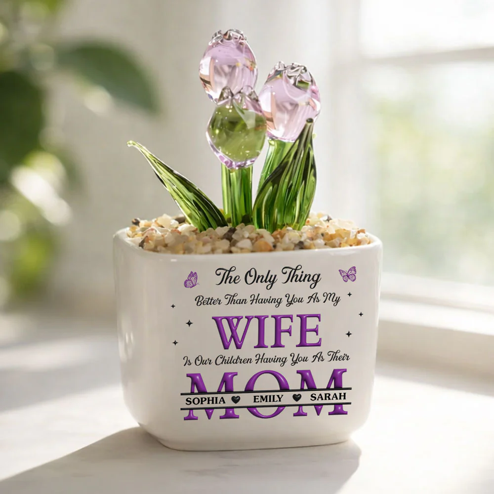 Wife To Mother Love - Personalized Custom 3D Inflated Effect Glass Everlasting Tulips - Image 2