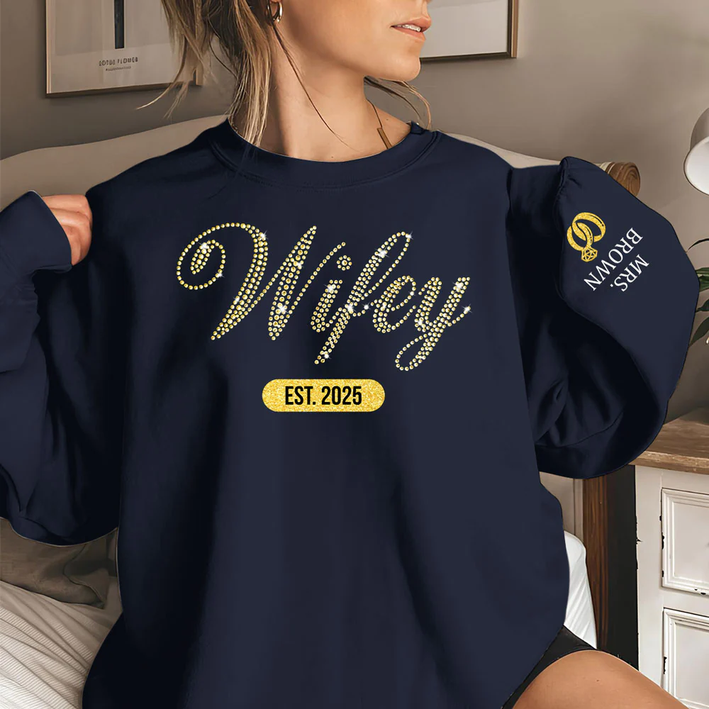 Wifey Est Anniversary Wedding Gifts For Him And Her - Personalized Custom Sweatshirt - Image 3