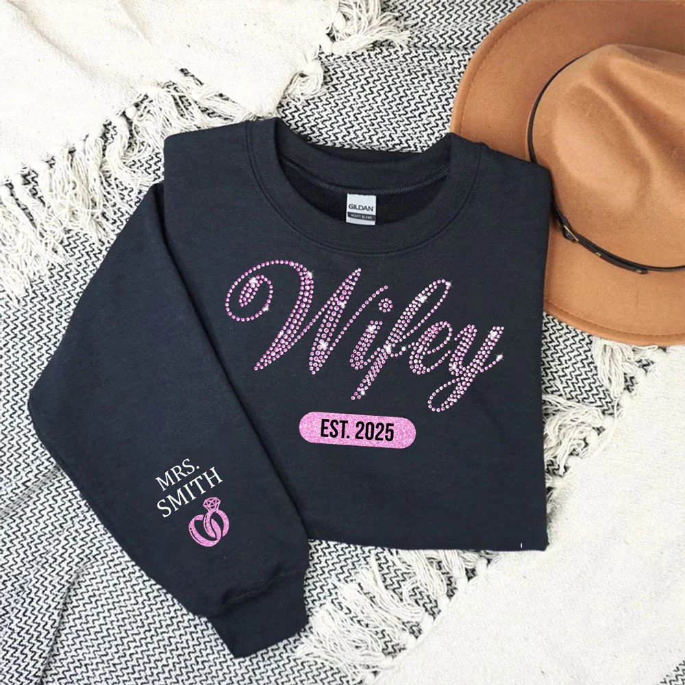 Wifey Est Anniversary Wedding Gifts For Him And Her - Personalized Custom Sweatshirt - Image 4