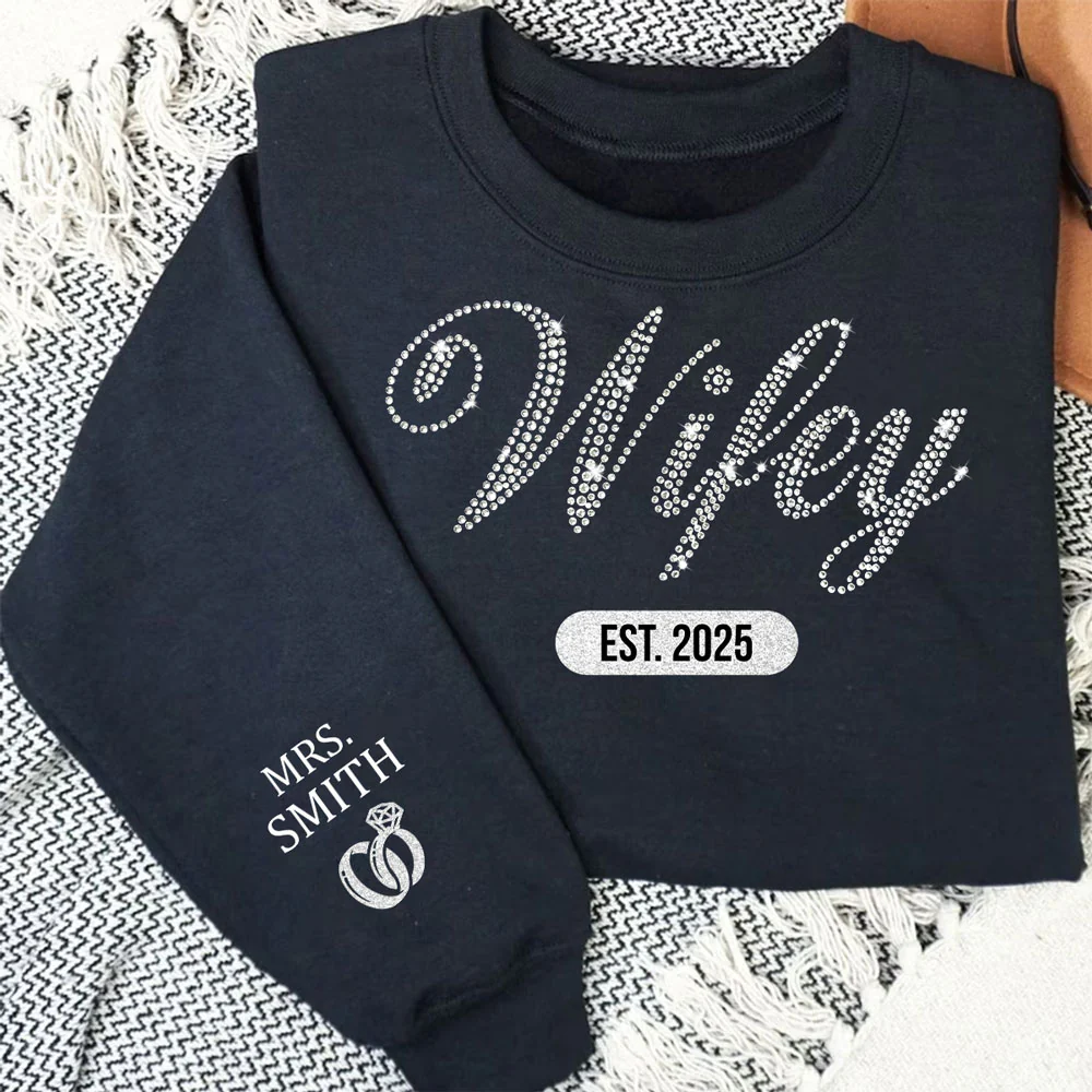 Wifey Est Anniversary Wedding Gifts For Him And Her - Personalized Custom Sweatshirt - Image 5