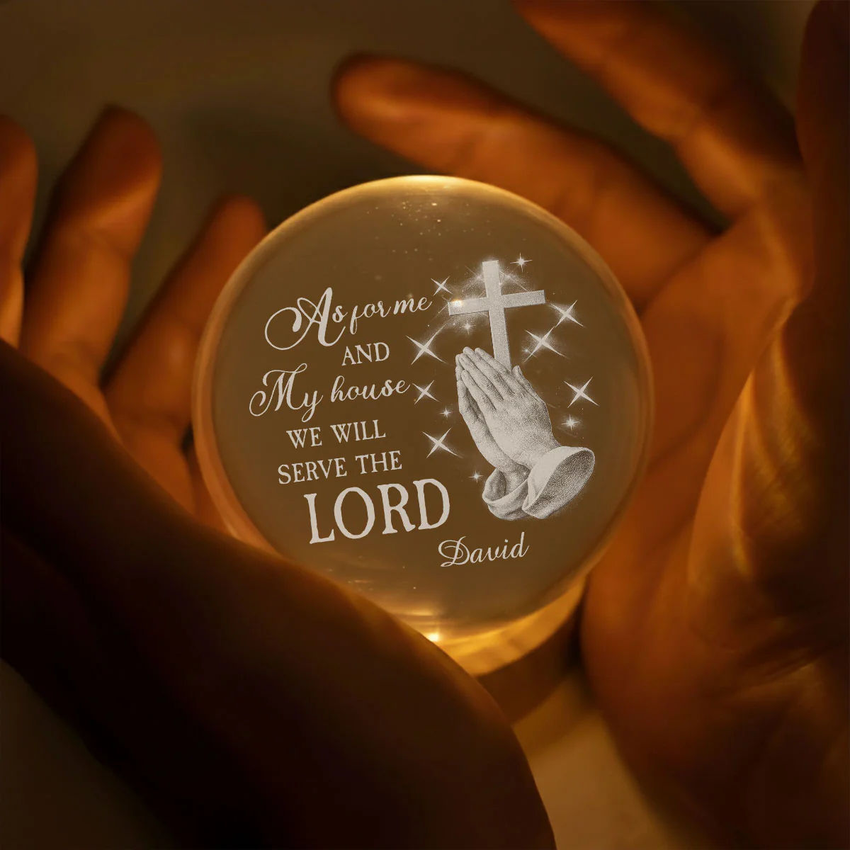 Will Serve The Lord - Personalized Custom Crystal Globe Lamp - Image 4