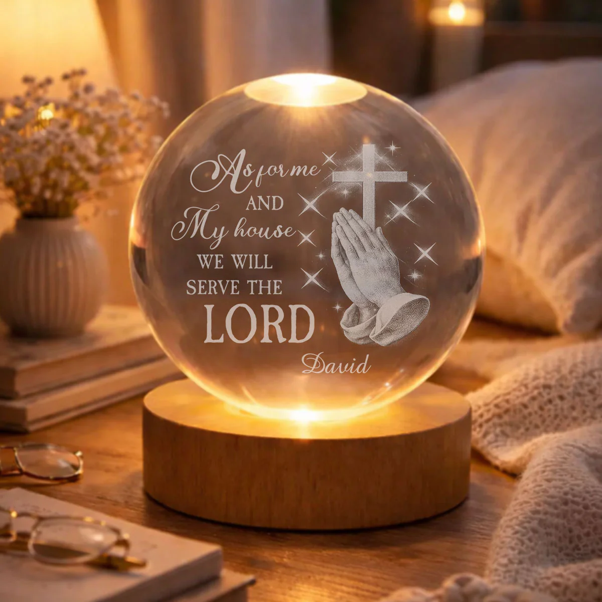 Will Serve The Lord - Personalized Custom Crystal Globe Lamp - Image 5