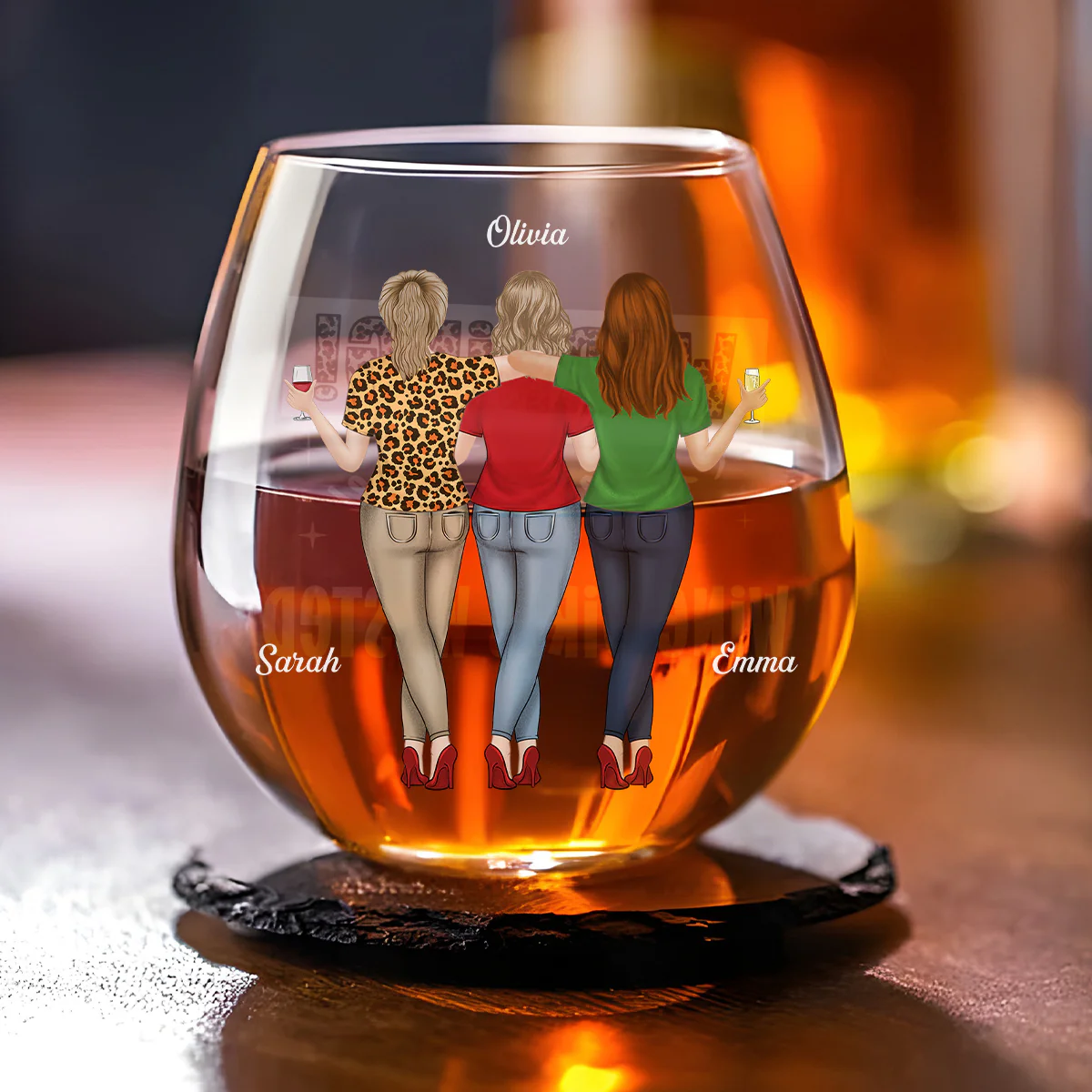 Wine Girls Wasted - Personalized Custom Wine Glass - Image 2