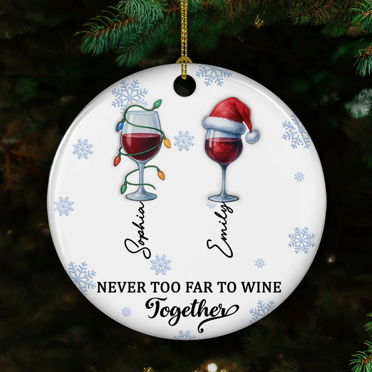 Wine Together - Personalized Custom 3D Inflated Effect Ceramic Ornament - Image 4