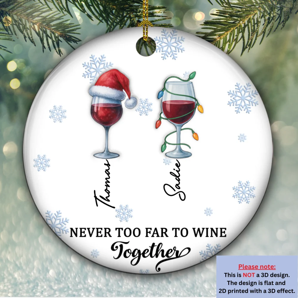 Wine Together - Personalized Custom 3D Inflated Effect Ceramic Ornament - Image 5