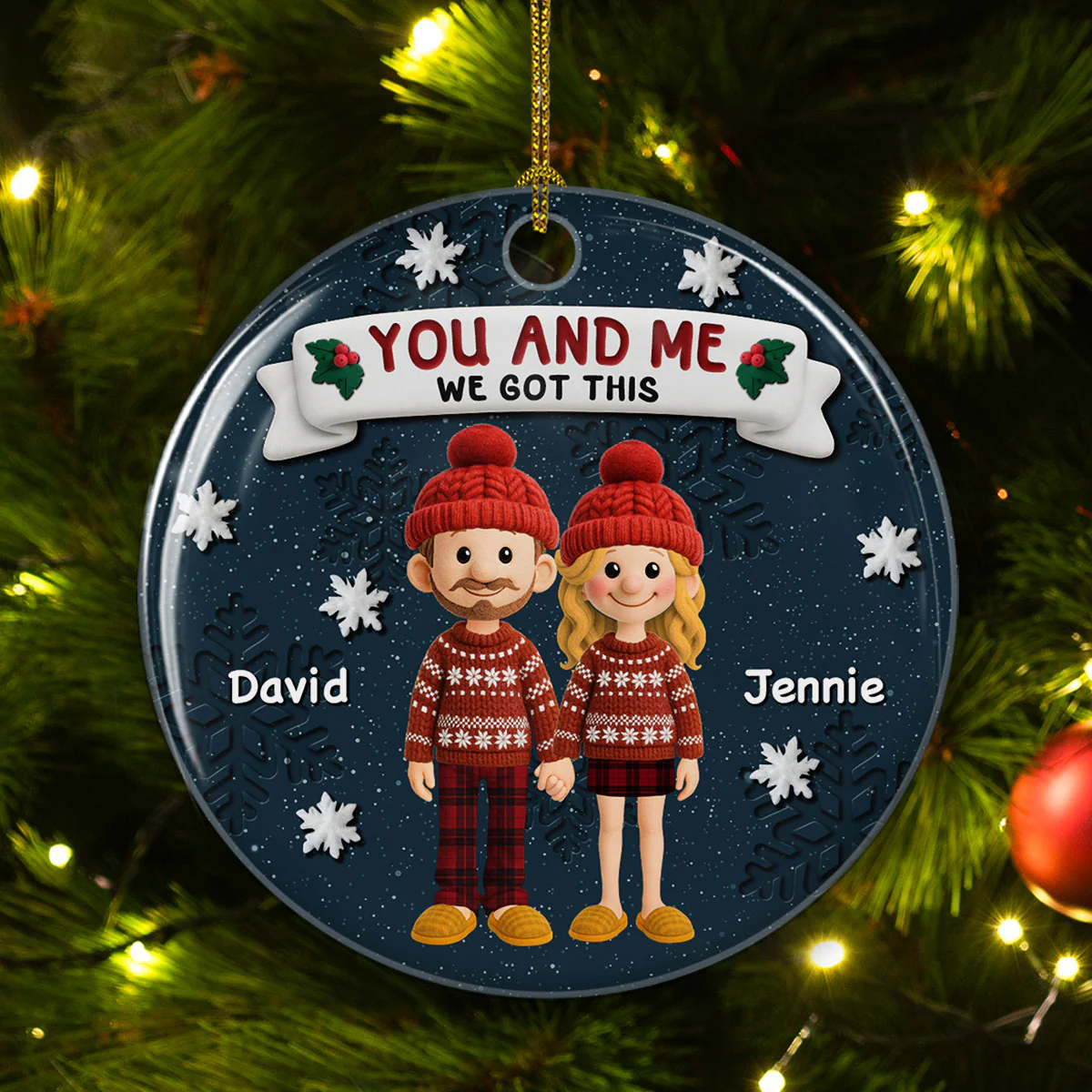 Winter Family Moment - Personalized Custom 3D Effect Ceramic Ornament - Image 2