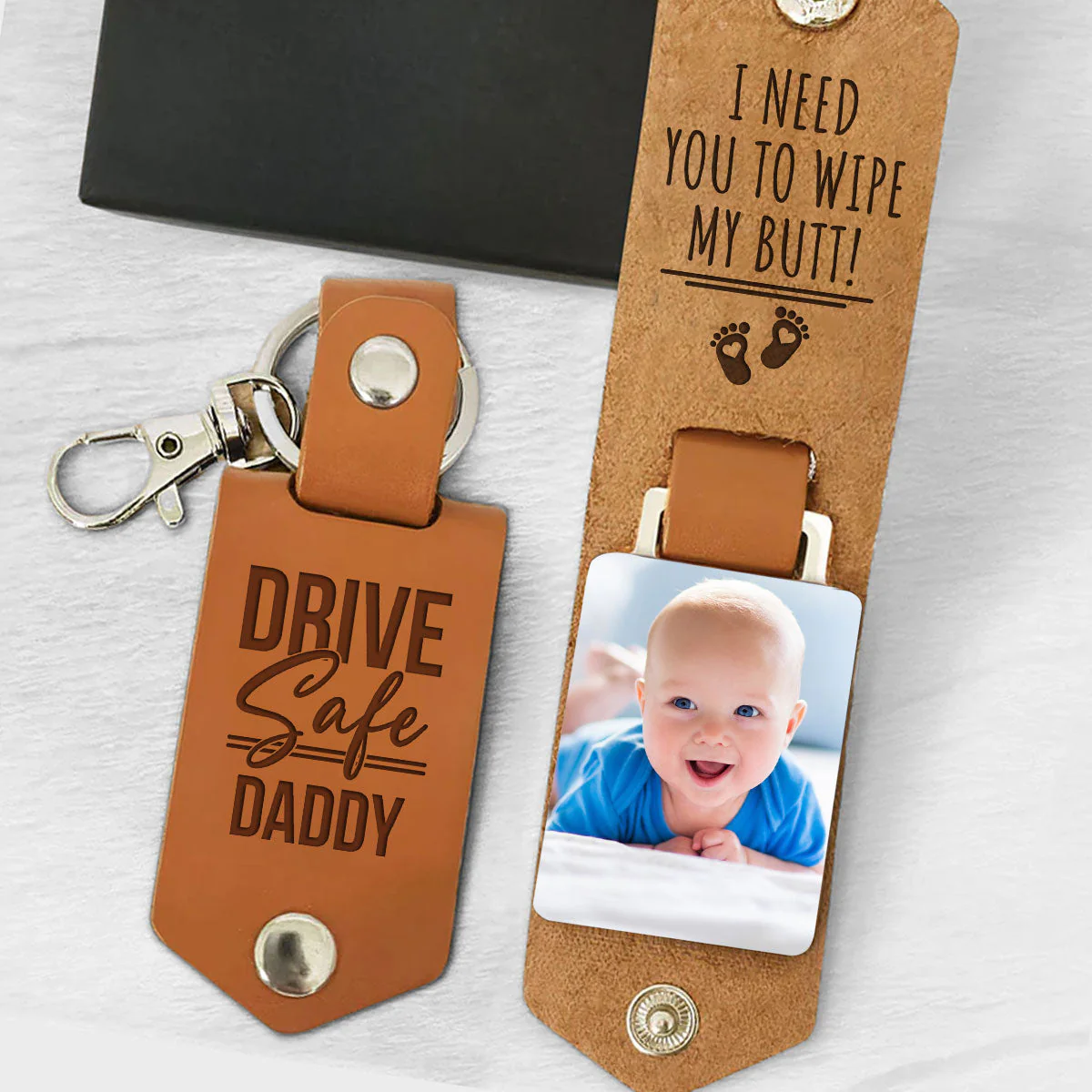 Wipe My Butt - Personalized Leather Photo Keychain - Image 4