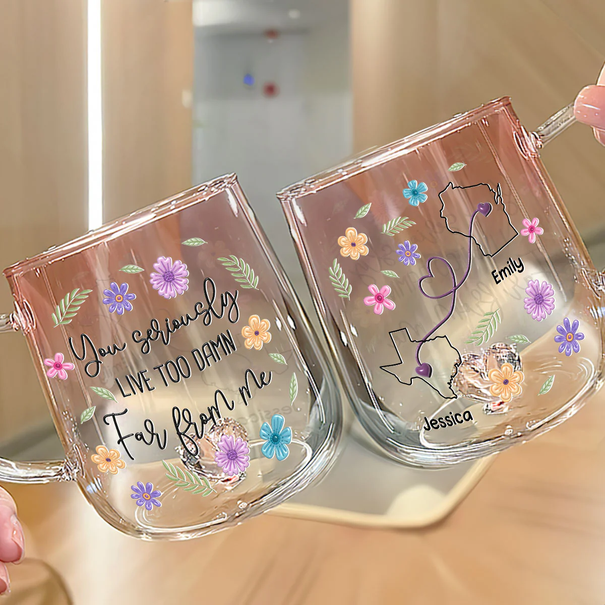 Wish You Lived Much Closer - Personalized Custom Pink Gradient Glass Mug - Image 2