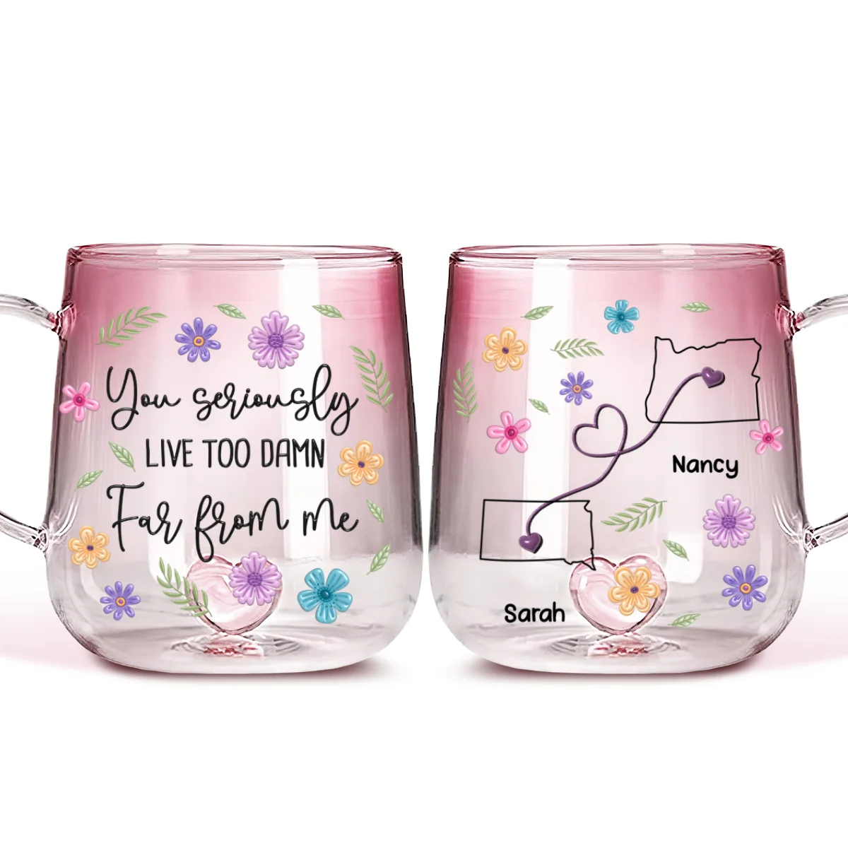 Wish You Lived Much Closer - Personalized Custom Pink Gradient Glass Mug - Image 5