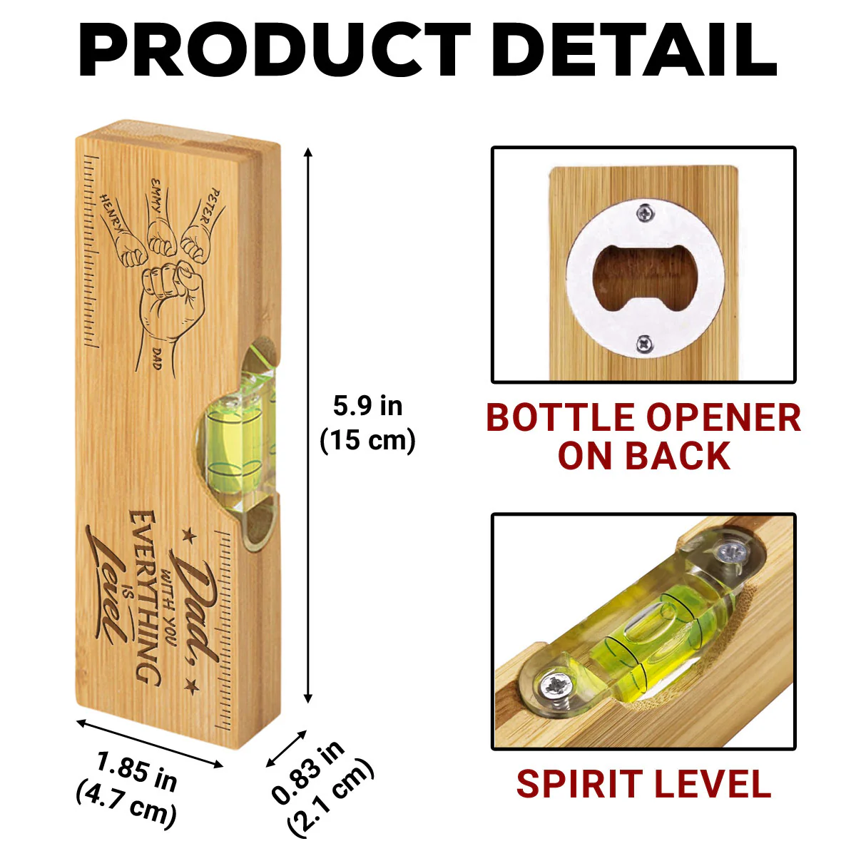 With You Everything Is Level - Personalized Custom Engraved Wooden Spirit Level Bottle Opener - Image 6