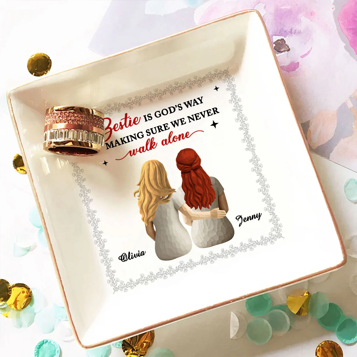 Wooden Bestie Forever - Personalized Custom Jewelry Dish - Image 5