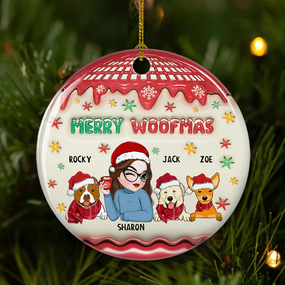 Woofmas Winter - Personalized Custom 3D Inflated Effect Ceramic Ornament - Image 3