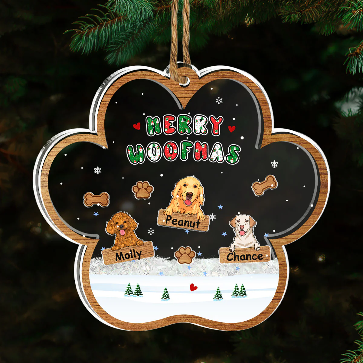 Woofmas Winter - Personalized Custom Acrylic Shaker Ornament - Image 2