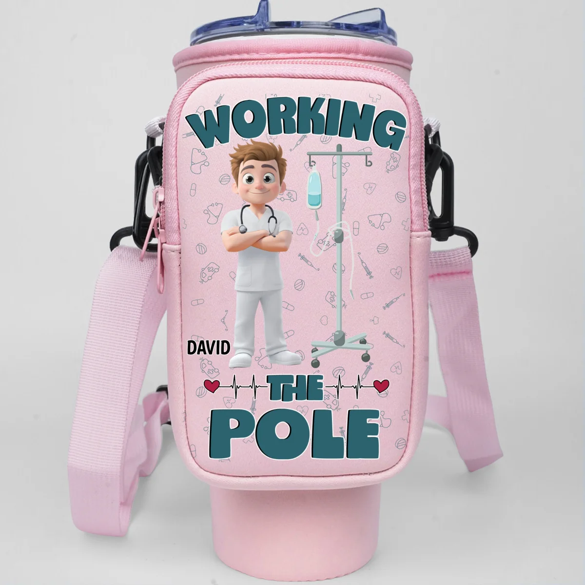 Working The Pole With Care - Personalized Custom Water Bottle Carrier Bag - Image 13