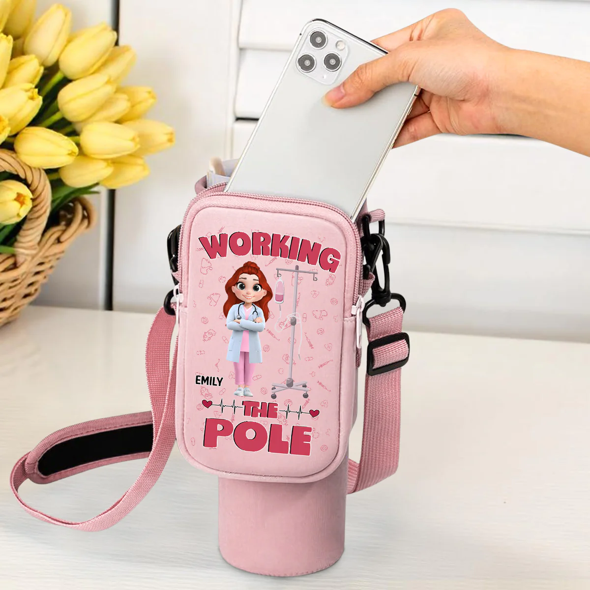 Working The Pole With Care - Personalized Custom Water Bottle Carrier Bag - Image 4