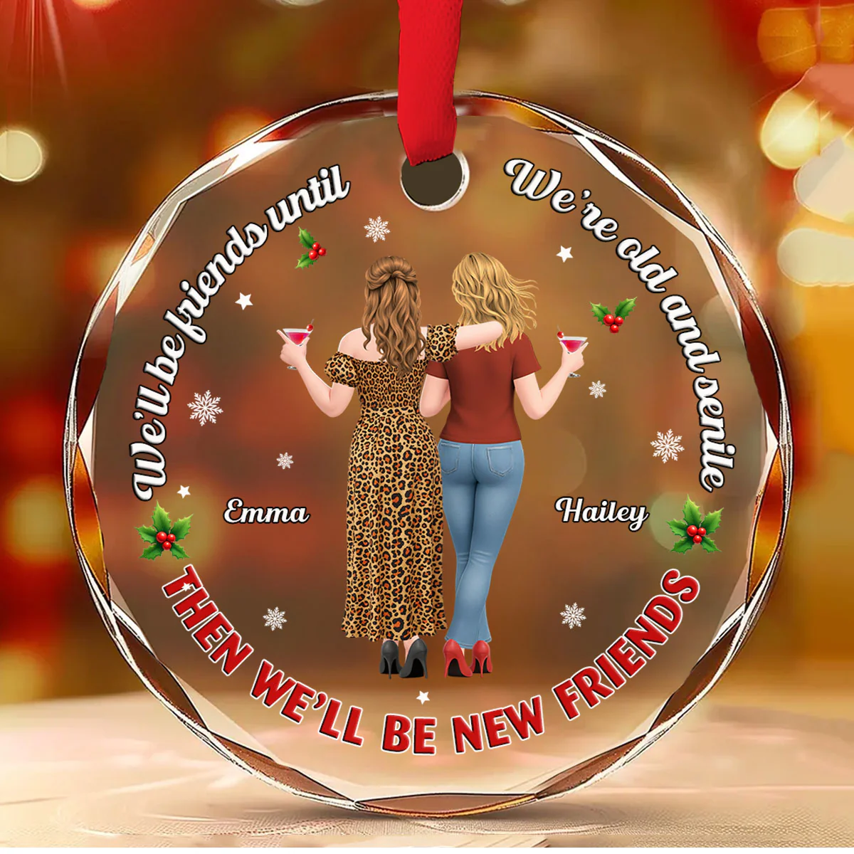 Wrinkled But Still Fabulous Friends - Personalized Custom Glass Ornament - Image 2