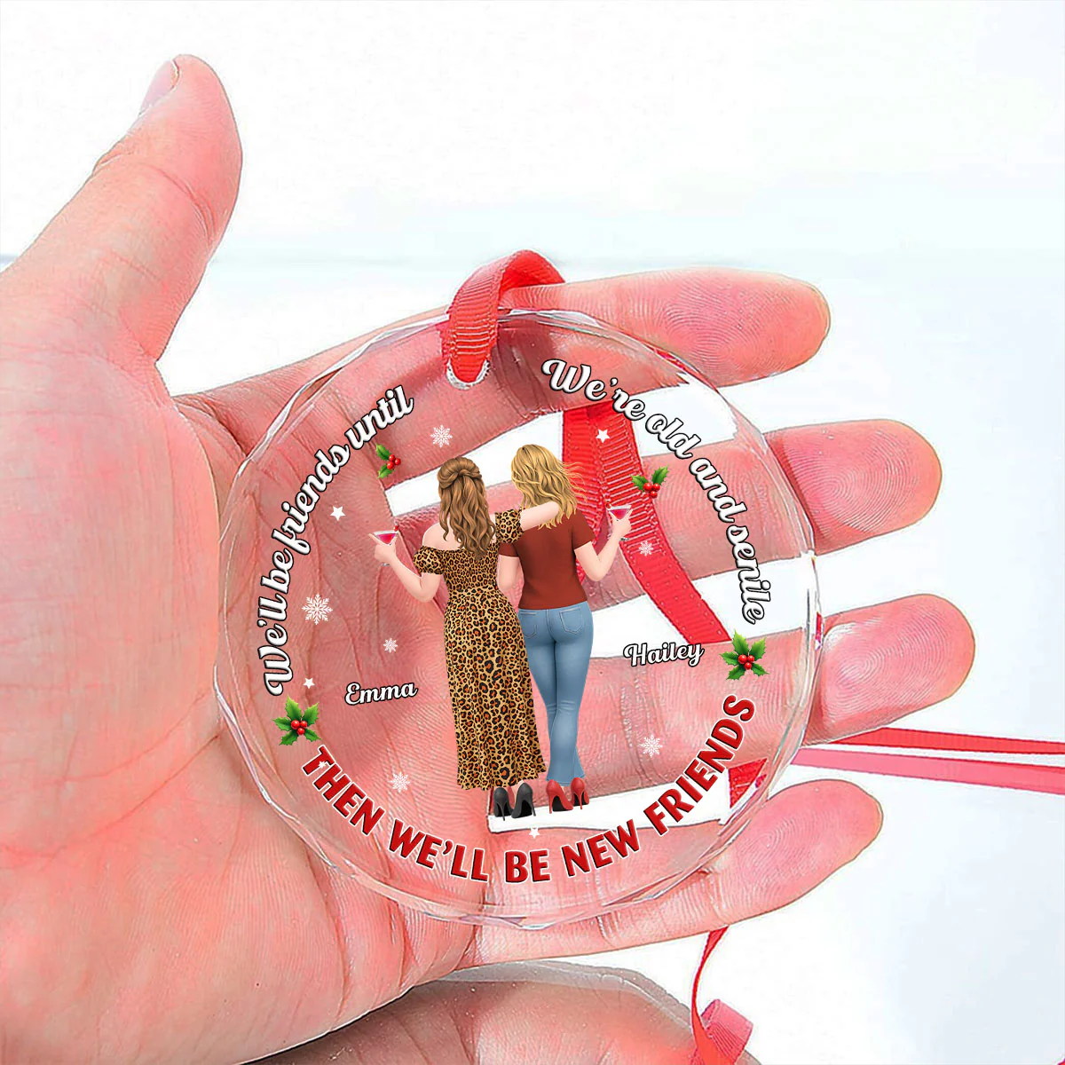 Wrinkled But Still Fabulous Friends - Personalized Custom Glass Ornament - Image 5