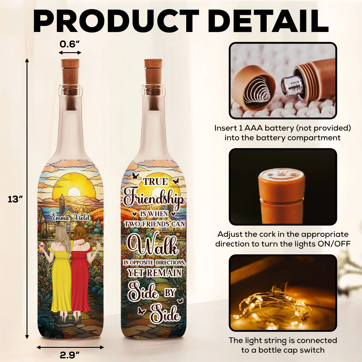 Yet Remain Side By Side - Personalized Custom Bottle Lamp - Image 6