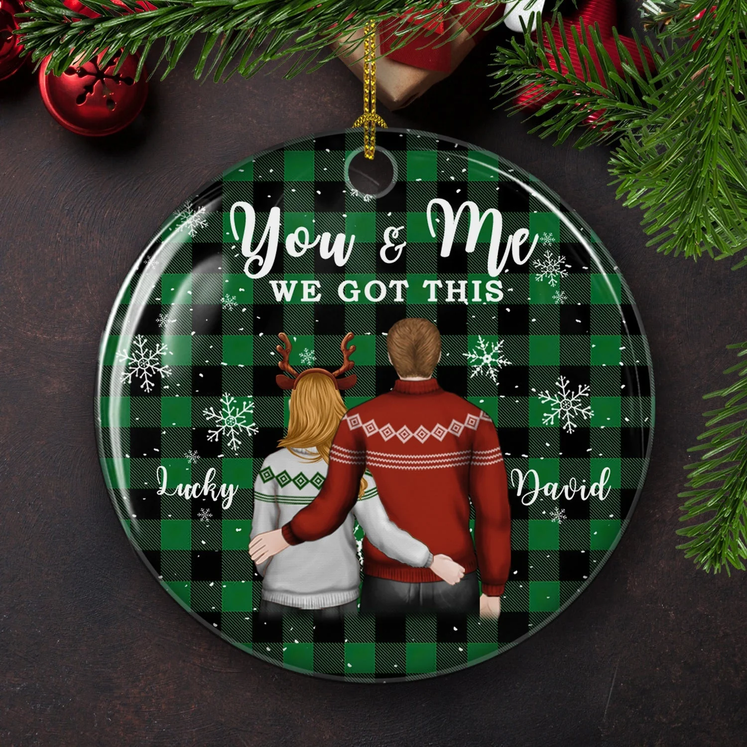 You And Me 2 - Personalized Custom Circle Ceramic Christmas Ornament - Image 2