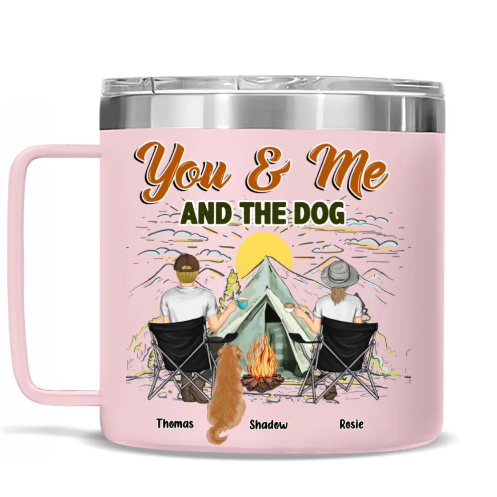 You And Me And Our Lovely Dogs - Personalized Custom 14oz Stainless Steel Tumbler With Handle - Image 9
