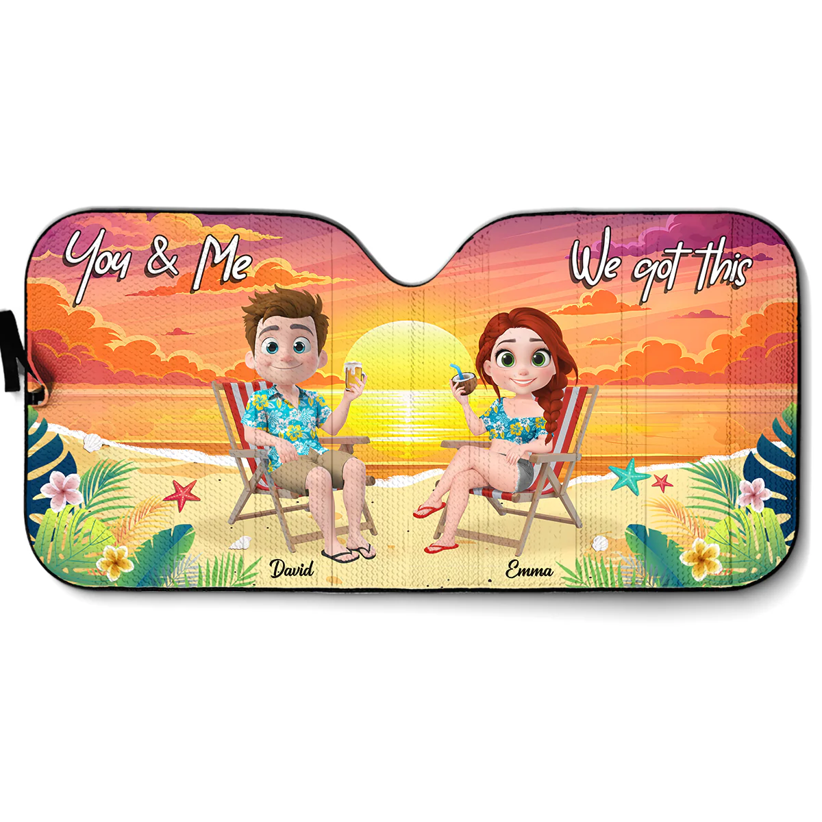 You And Me At Beach - Personalized Car Sunshade