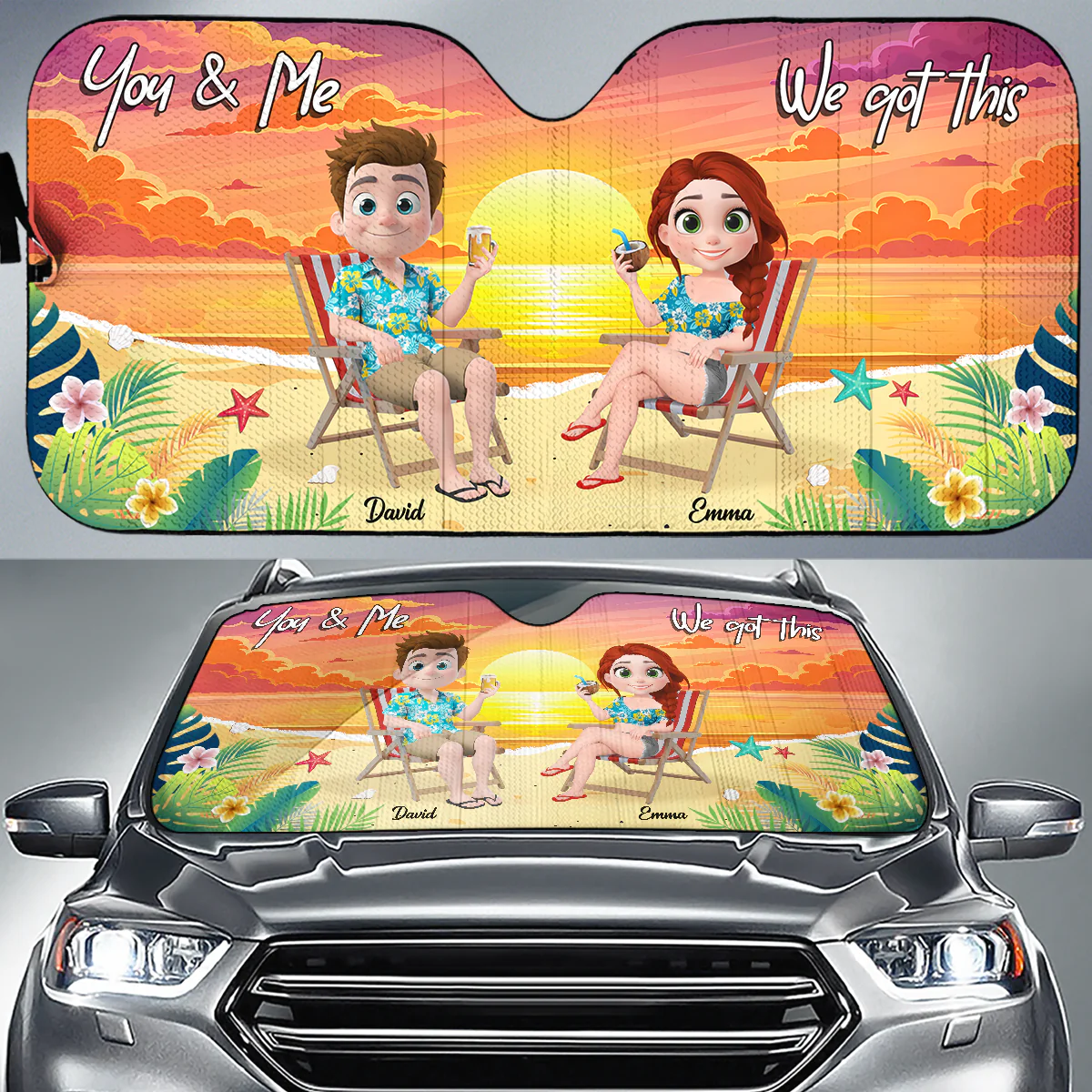 You And Me At Beach - Personalized Car Sunshade - Image 2