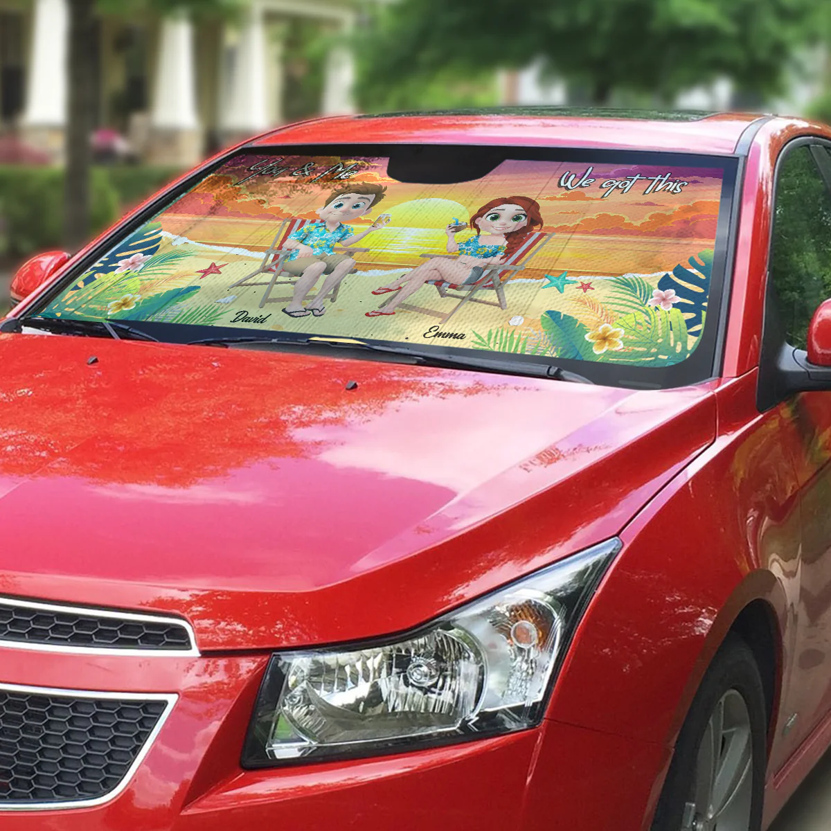 You And Me At Beach - Personalized Car Sunshade - Image 3