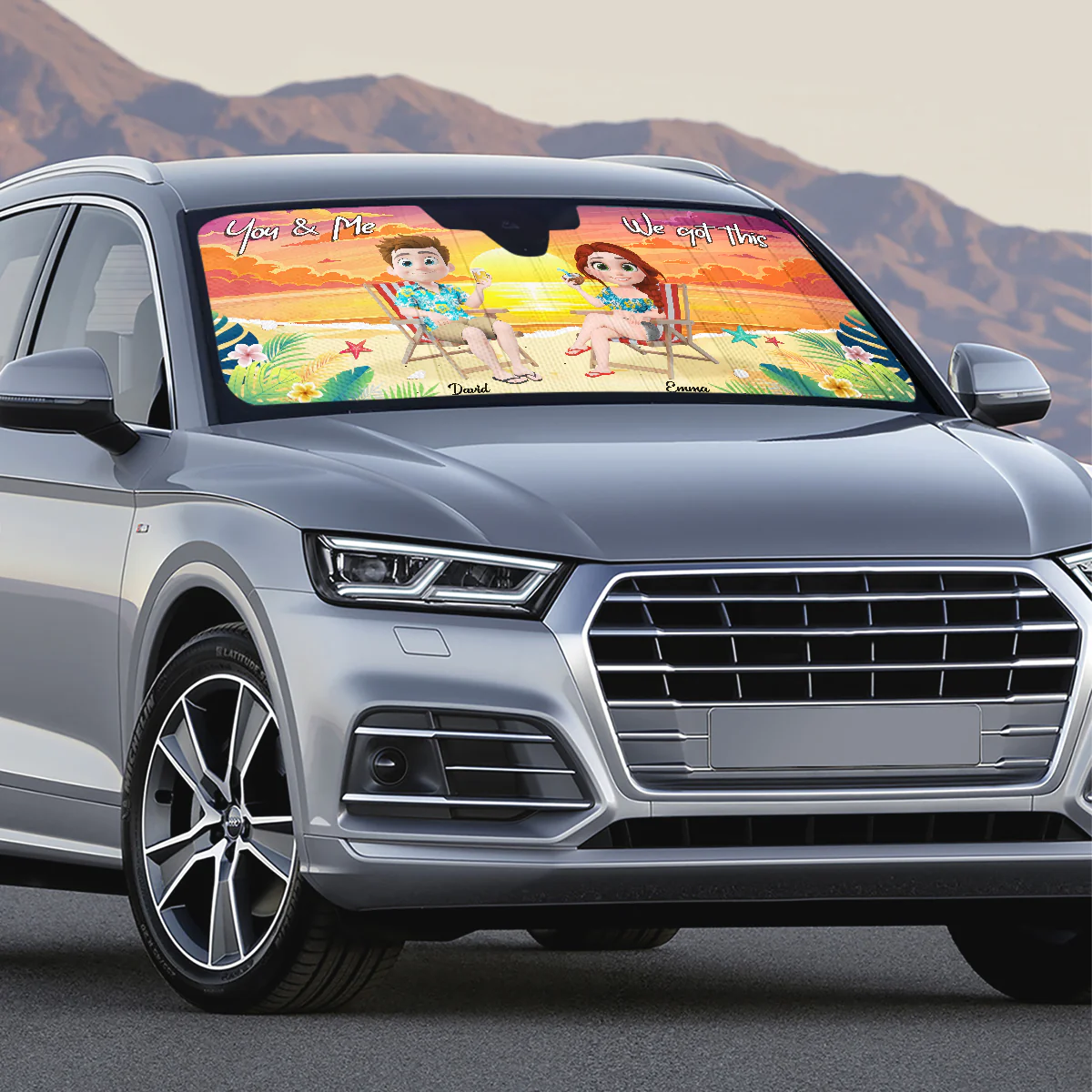 You And Me At Beach - Personalized Car Sunshade - Image 4
