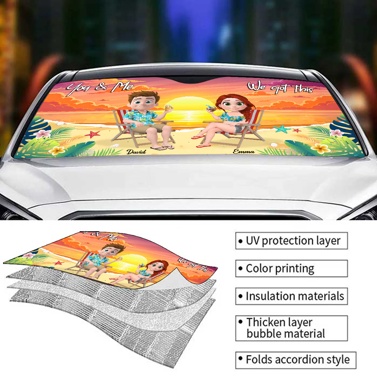You And Me At Beach - Personalized Car Sunshade - Image 5
