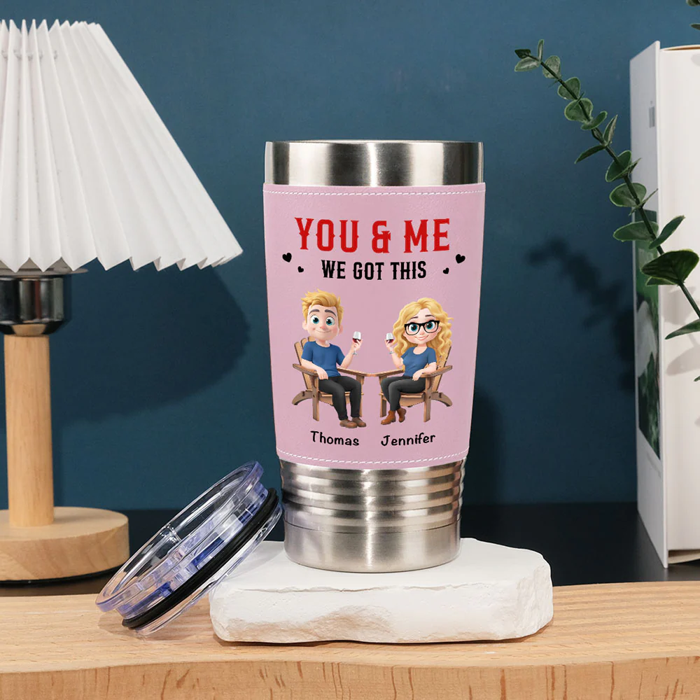 You And Me Got This - Personalized Custom Pink Leather Tumbler - Image 3